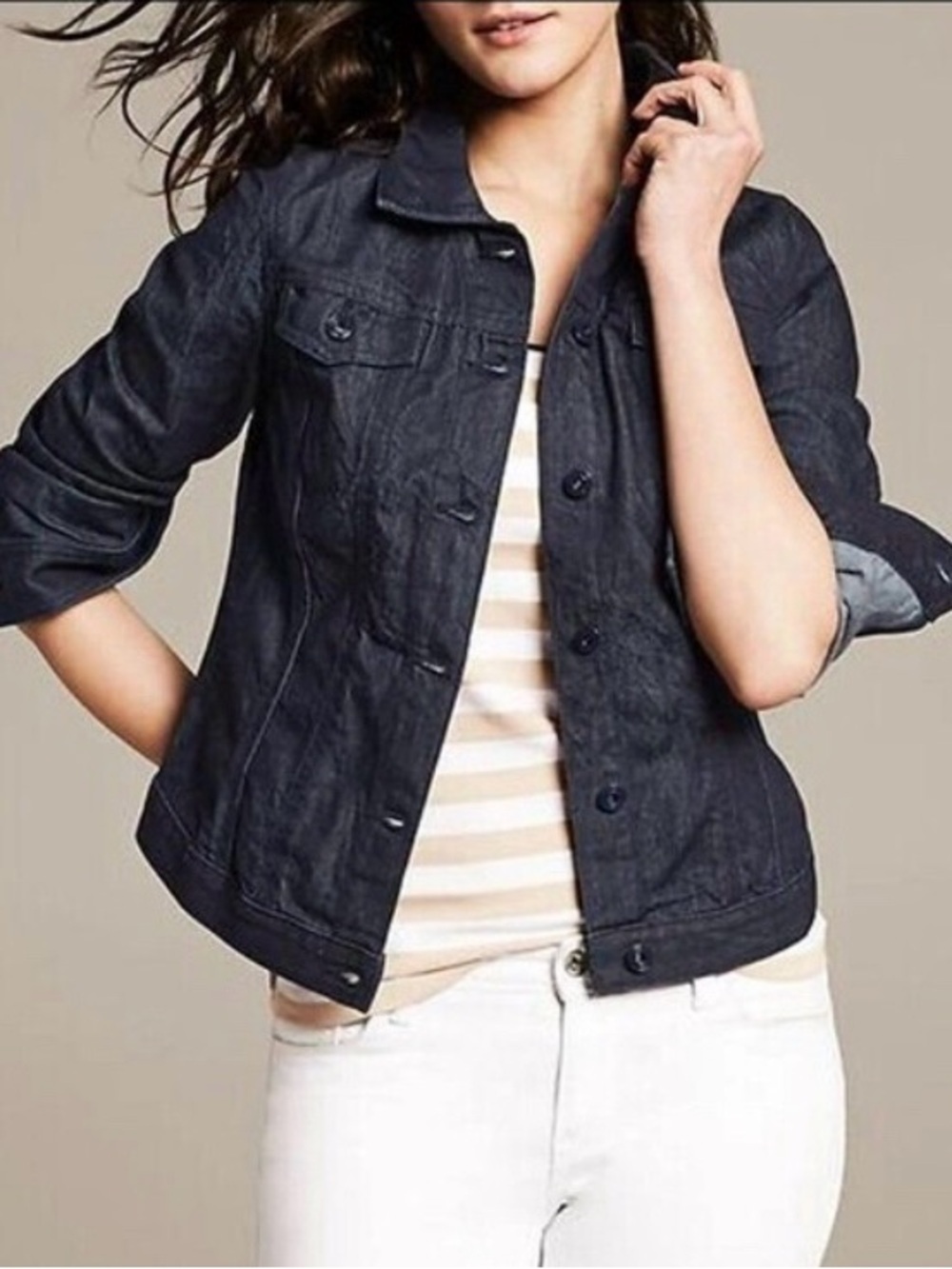 Banana Republic Dark Wash Denim Jacket Slim Fit Classic Jean Jacket Size XS